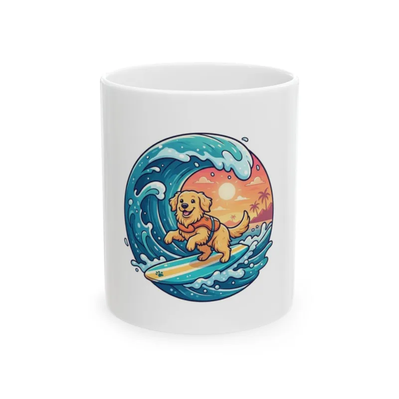 Custom mug with a surfing dog