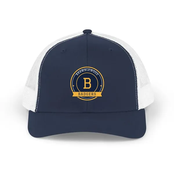 Navy cap with a school logo
