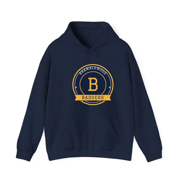 Navy hoodie with a school crest
